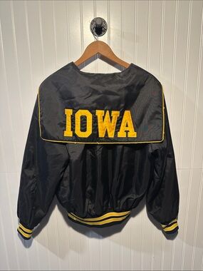 Vintage Iowa Hawkeyes Black Bomber Jacket with Stitched Cape - 80s - Satin